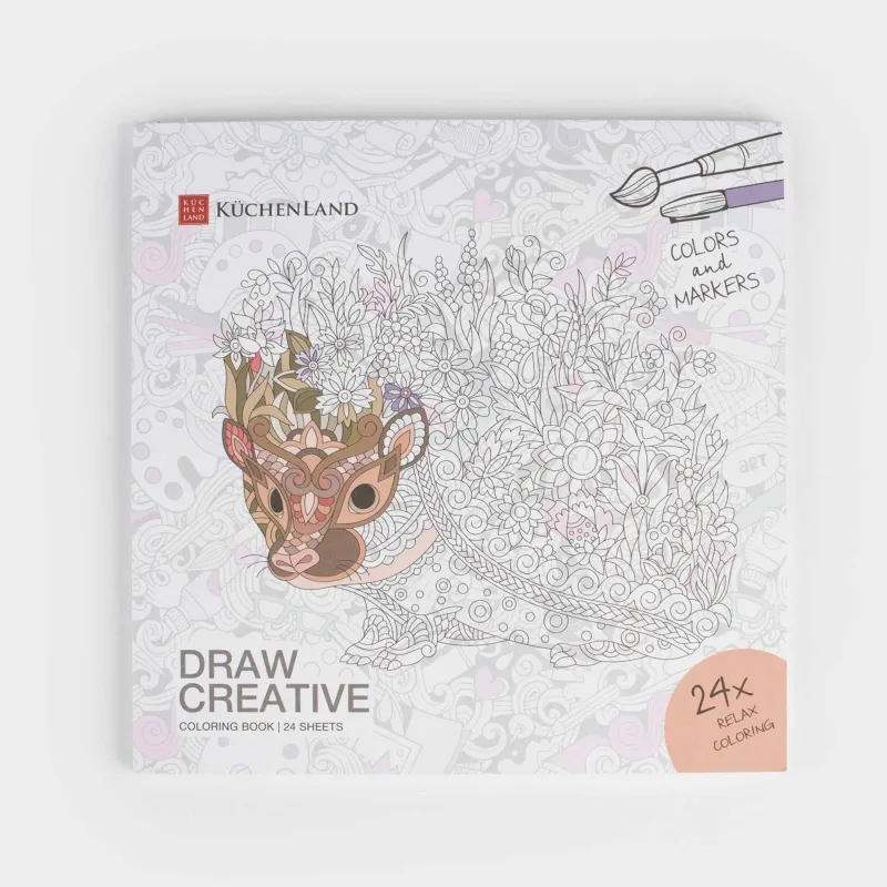 Coloring book, 20x20 cm, 24 sheets, with glitter, Patterns and animals, Draw