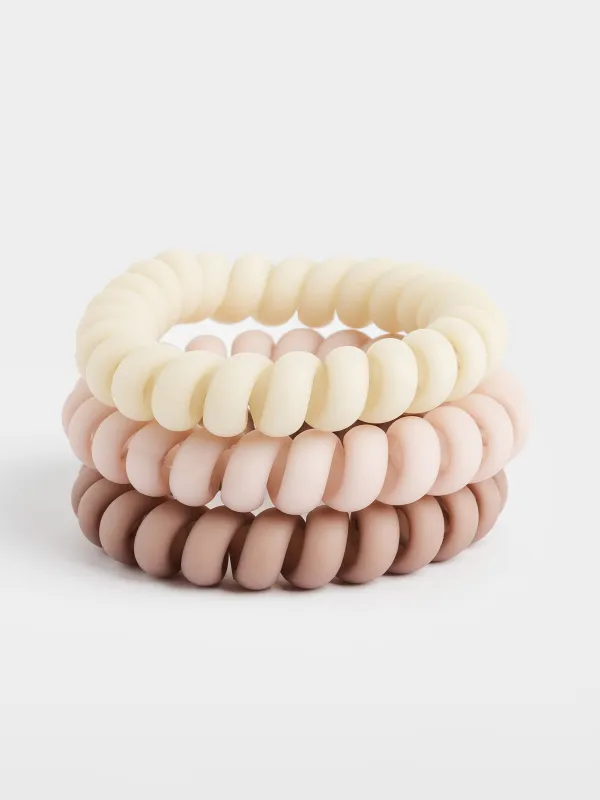 Elastic band for hair, 6 cm, 3 pcs, TPU, beige mix, Spiral, Helix, image-1