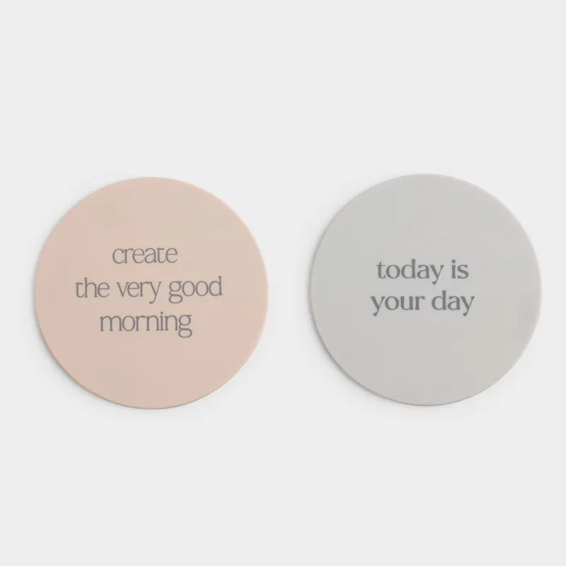 Coaster, 10 cm, 2 pcs, silicone, round, beige, DESIGN, Scroll