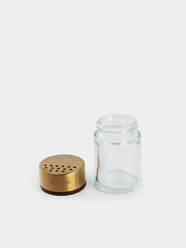 Spice container, 9 cm, with large holes, glass / steel, golden, Classic gold, image-1