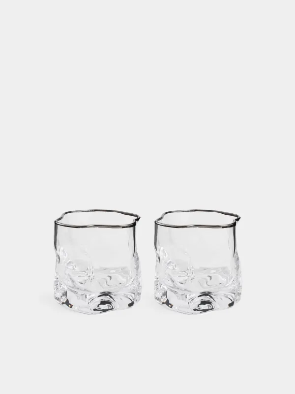 Drinking glass, 8 cm, 245 ml, 2 pcs, glass, with silver edging, Slalom silver, image-0