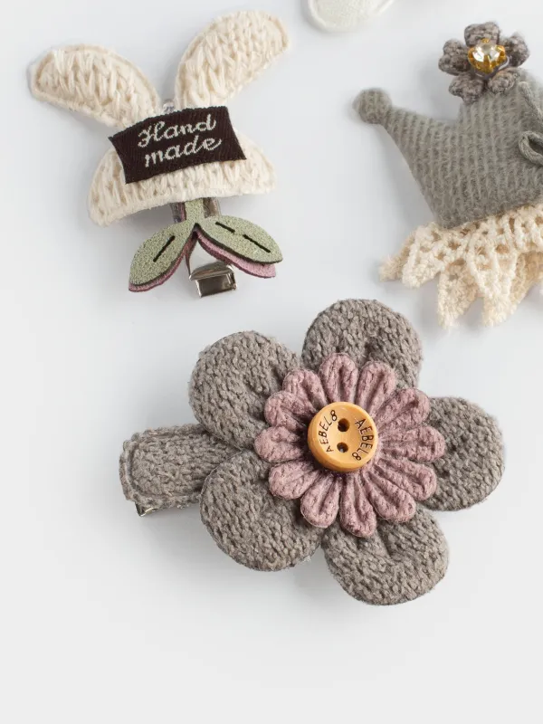 Hair clip set, 3 cm, 4 pcs, Children's, Polyester / Plastic, milky, Butterfly, Wooly, image-2