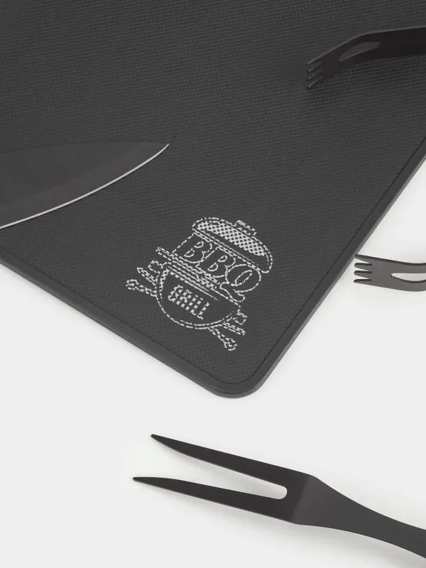 BBQ set, 4 items, in leather case, steel / wood / eco-leather, BBQ, image-2