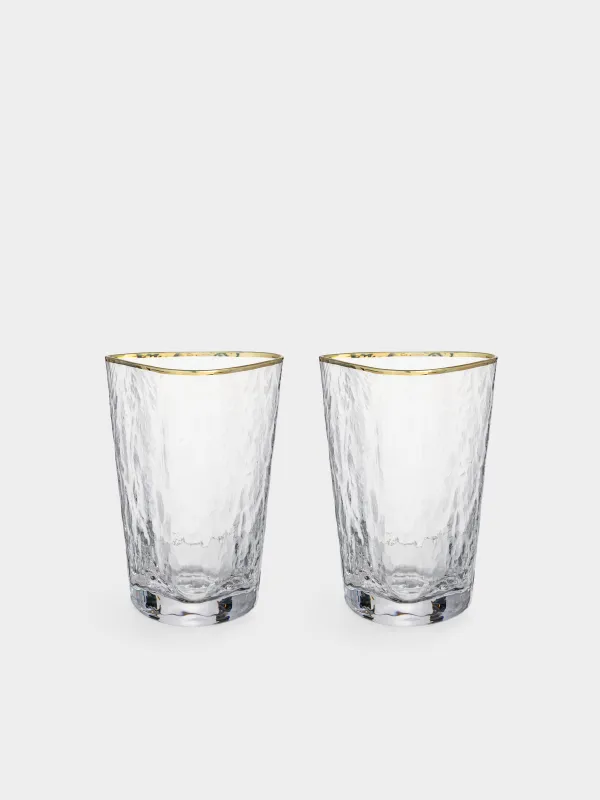 Glass, 13 cm, 400 ml, 2 pcs, glass, with golden edging, Triangle Gold, image-0