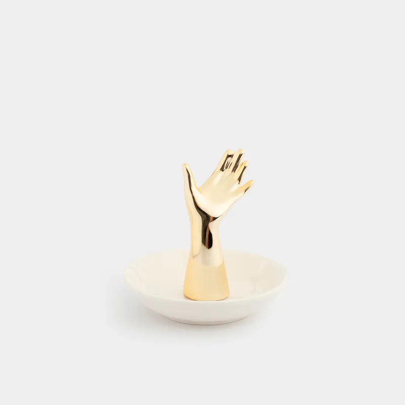 Jewelry holder, 10 cm, ceramic, white and gold, Hand, Hand