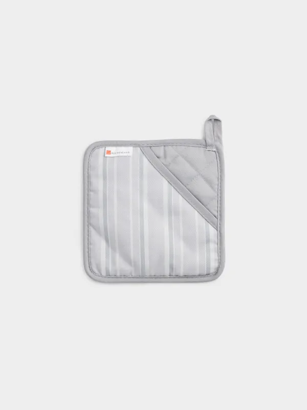 Pot holder, 18 cm, silicone/cotton, Square, Gray, Stripe, Bakery, image-0