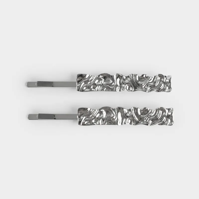 Hair clip, 6 cm, 2 pcs, metal, silver, Gediegen