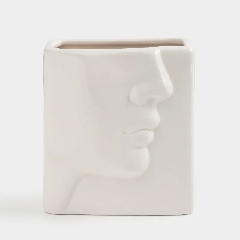 Cosmetic brush stand, 13 cm, ceramic, milk, Face fragment, Face