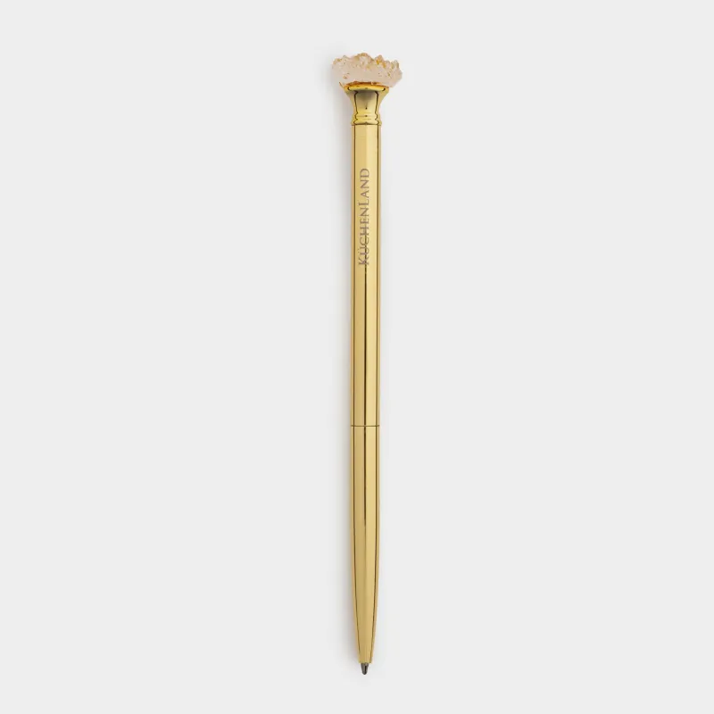 Ballpoint pen, 16 cm, with a figure, metal, gold, Crystal gold, Draw figure