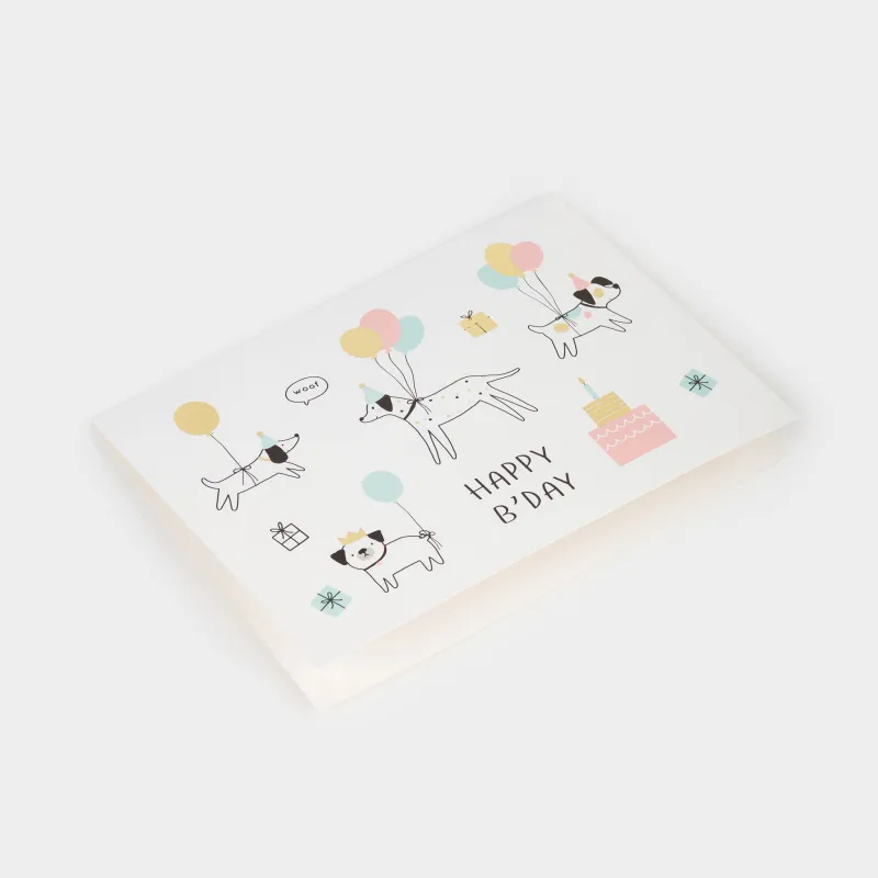 Gift envelope, 12x17 cm, paper, white, Dogs with balloons, Birthday, image-1