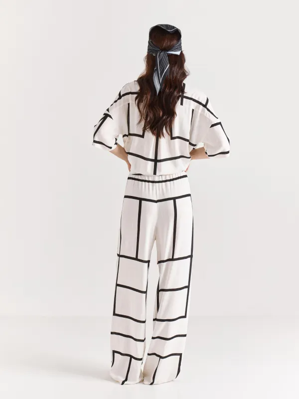 Women's trousers, size S, wide, viscose, black and white, Lines, Nataly, image-3