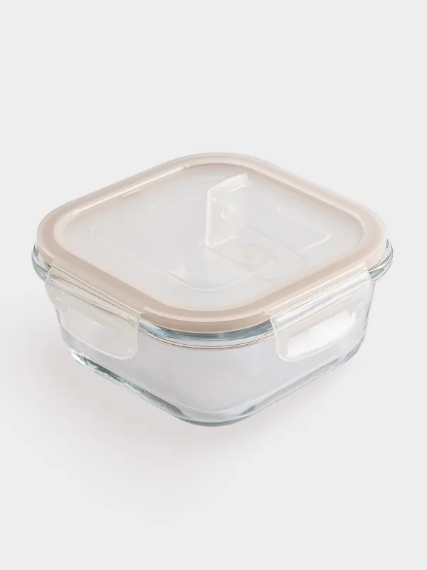 Container, 520 ml, with clips, with valve, glass T / plastic, square, Soft kitchen, image-2