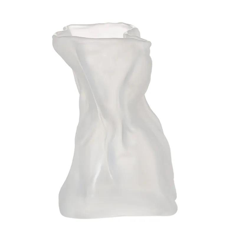 Flower vase, 14 cm, Glass, frosted white, Crumpled effect, Crumple
