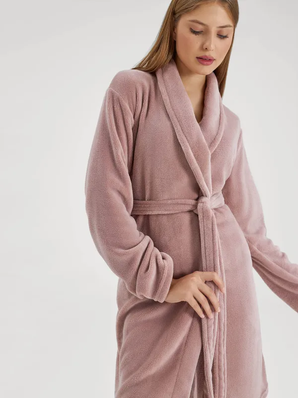Bathrobe for women, home, p. L / XL, Long sleeve, Polyester, Pink, Drew, image-1