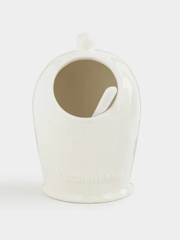 Salt container, 15 cm, with spoon, ceramic, milky beige, speckled, Ceramo speckled, image-0