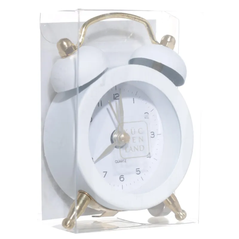 Alarm clock, 8 cm, on legs, metal / glass, round, white and gold, Retro, Dial, image-3