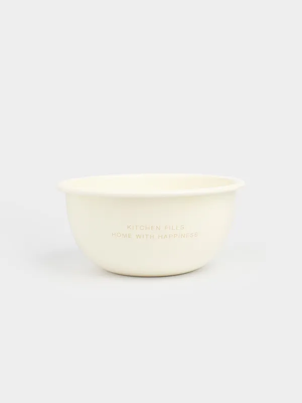 Bowl, 2.4 l, enameled metal, milky, with golden edging, House, Enamel, image-0