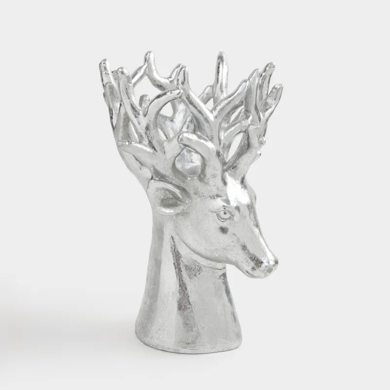Decorative vase, 30 cm, polyresin, silver, Deer head, Deer sparks, image-4