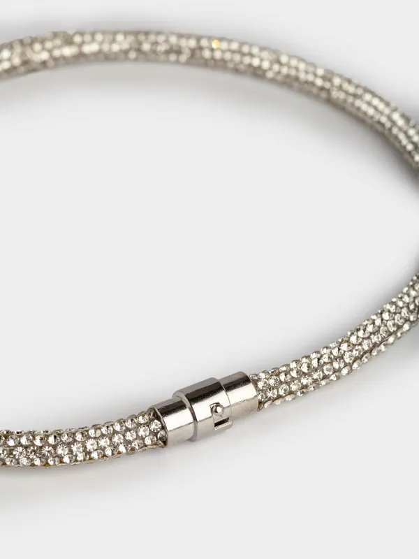 Pet collar, 40 cm, decorative, metal / rhinestones, silver, Bone, Crystal pet, image-2