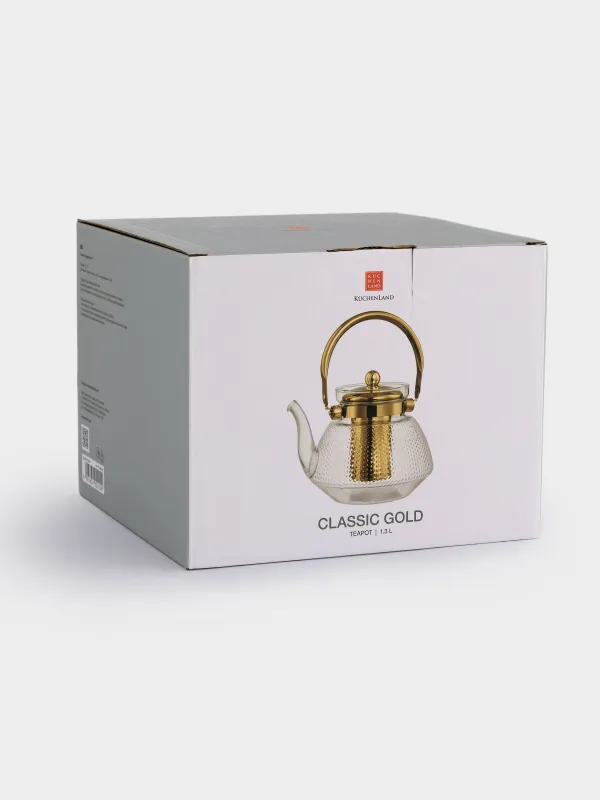 Teapot, 1,3 l, B/steel glass, golden, Classic gold, image-5