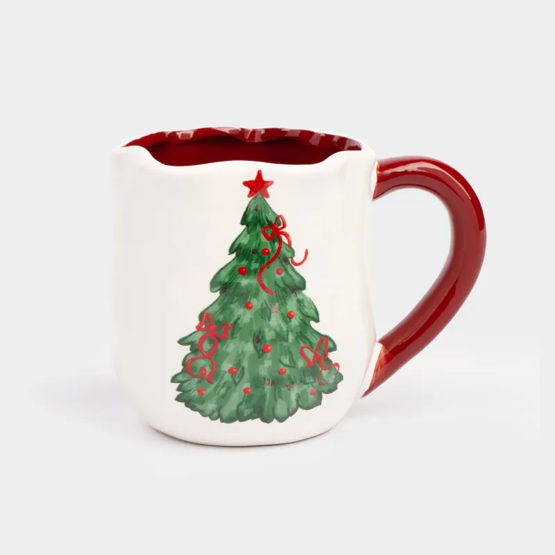 Mug, 360 ml, Ceramic, Christmas tree with bows and horse, Christmas tree