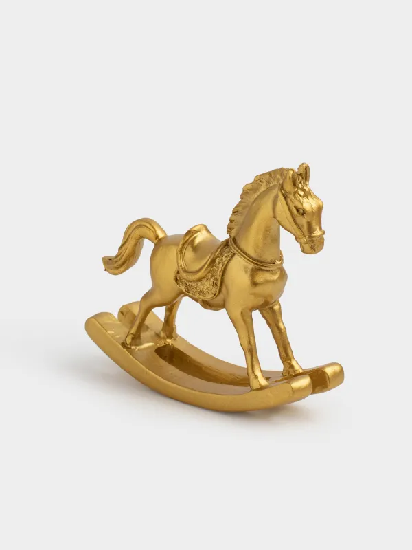 Statuette, 8 cm, polyresin, golden, Rocking horse, Horse gold, image-3