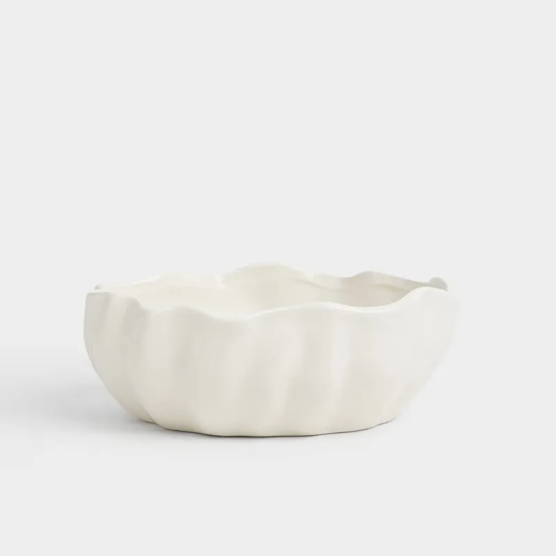 Salad bowl, 21x8 cm, ml, ceramic, milky, Wavy edge, Crumple