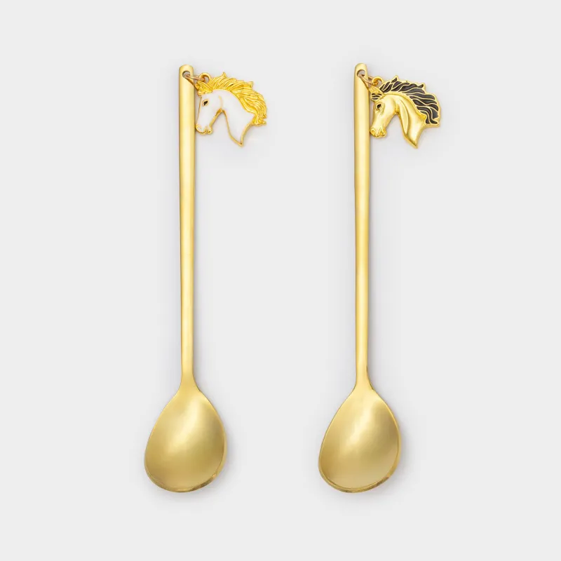 Dessert spoon, 14 cm, 2 pcs, steel, golden, Horse, Horse gold