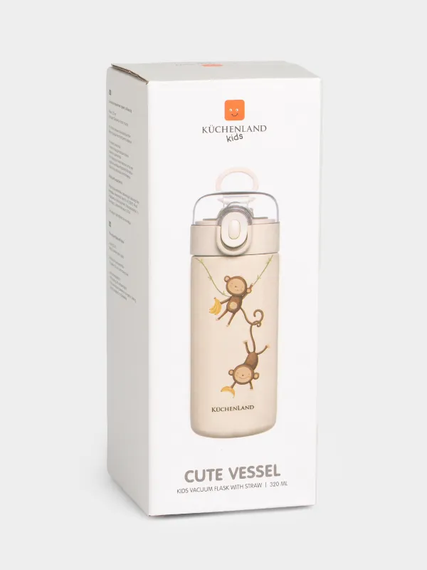 Children's thermos flask, 320 ml, with tube, steel / plastic, beige, DESIGN, Cute vessel, image-5