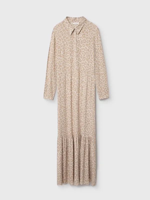 Women's dress, maxi, size S, with long sleeves, Viscose, Gray-beige, Leopard, Becky, image-8