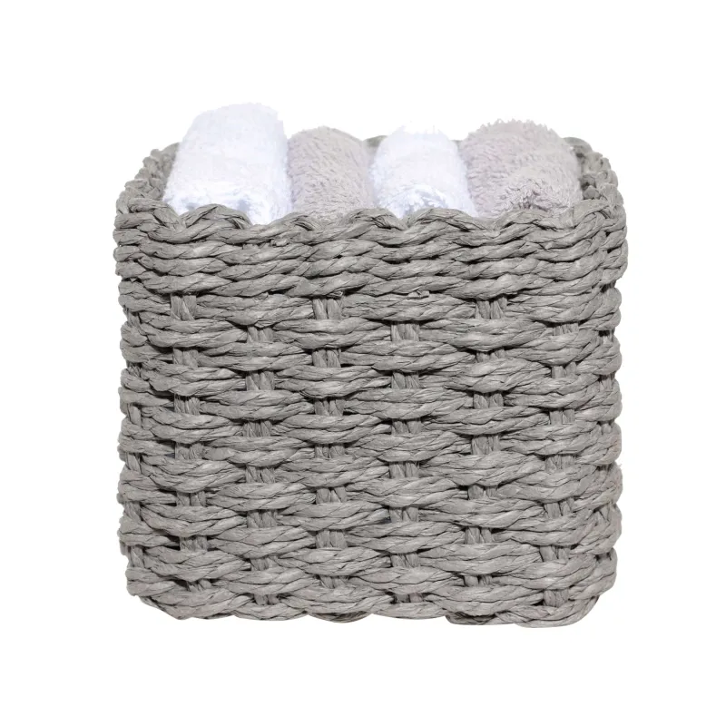 Towel, 30x30 cm, 4 pcs, in a basket, cotton / cellulose, gray / white, Basket towel