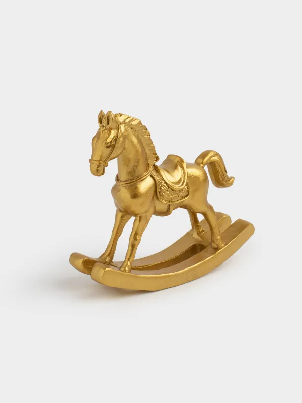 Statuette, 8 cm, polyresin, golden, Rocking horse, Horse gold, image-2