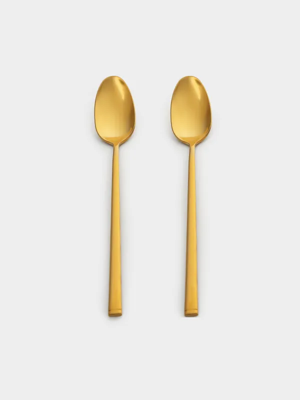Tea spoon, 2 pcs, long handle, steel, gold, Madrid, image-0