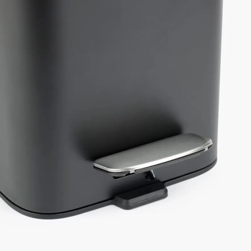 Trash can, 6 L, with pedal, metal, square, black, Total black, image-5