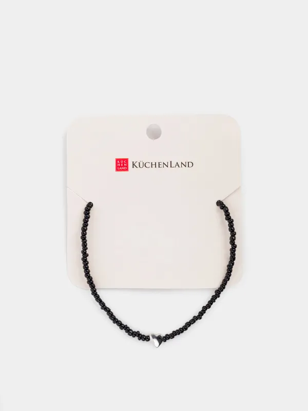 Chain, 44 cm, with pendant, glass / metal, black, Heart, Jewelry black, image-3