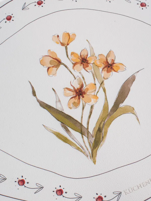 Placemat, 32x44 cm, PVC, shaped, white, Yellow flowers, Rock print, image-2