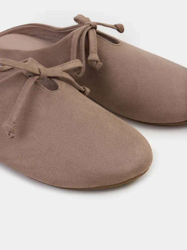 Women's slippers, homewear, size 36-37, faux suede, mocha, Bow, Suede, image-3