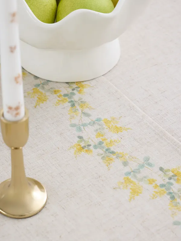 Table runner, 40x160 cm, polyester / linen, beige, Mimosa, Mimosa flowers, image-4