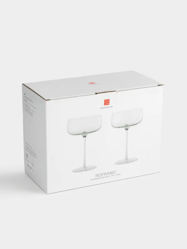Champagne coupe glass, 380 ml, 2 pcs, crystal glass, green, Rofrano, image-4