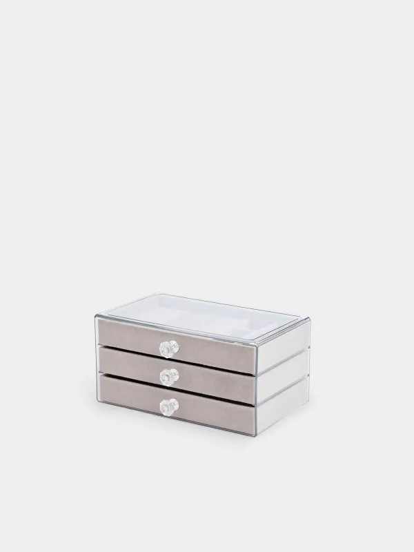 Jewelry box, 22x13 cm, plastic / velvet, grey, Affluence, image-0