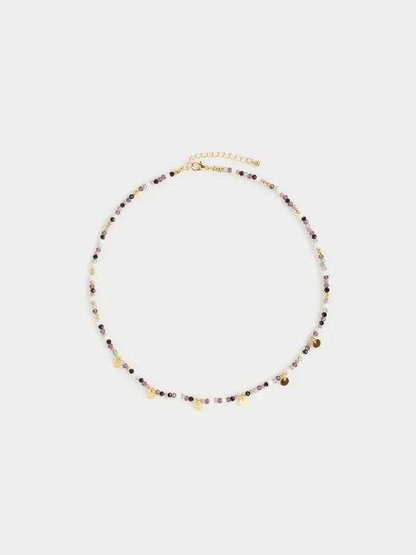 Chain, 52 cm, 2 pcs, metal / plastic, golden, colored stones, Mineral, image-3