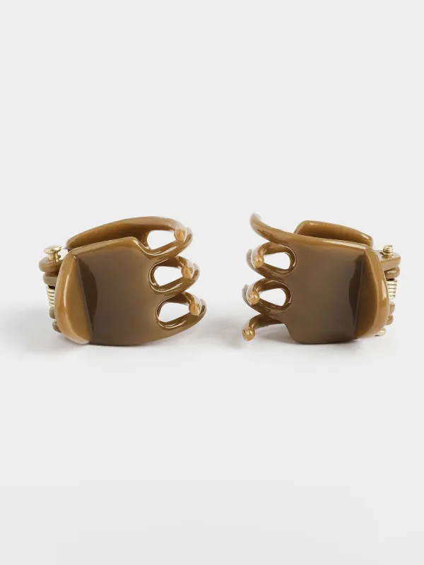 Hair clip, 2 cm, 2 pcs, polypropylene, brown, crab, Basic, image-1