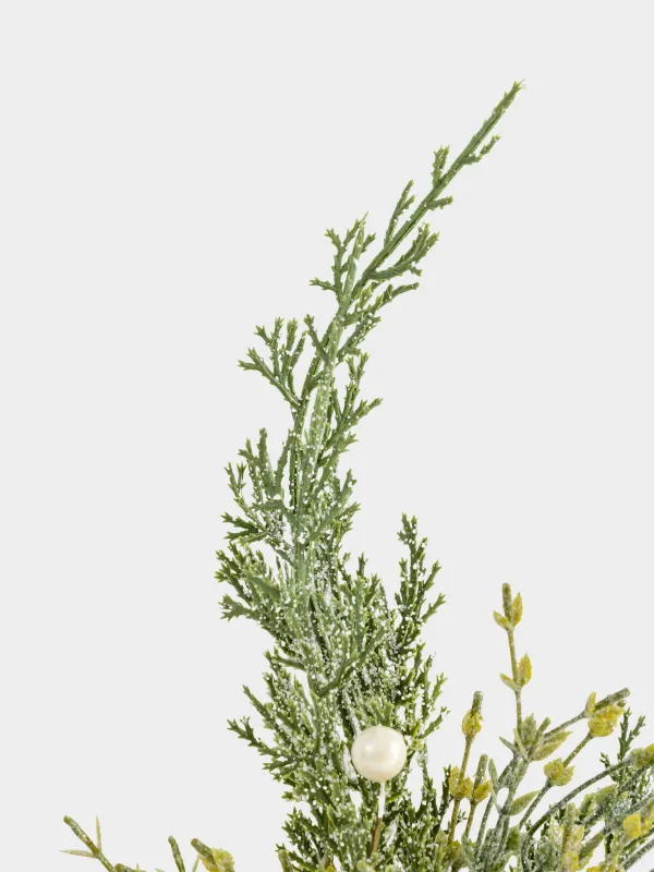 Decorative branch, 71 cm, plastic, Needles with white pearls, Conifer pearl decor, image-3