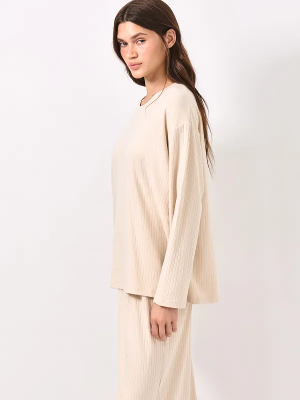 Women's long sleeve, homewear, size S, viscose/spandex, sand, Camaria, image-3