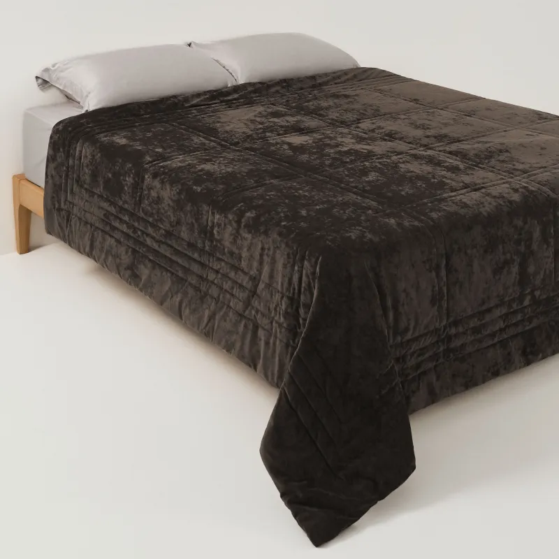 Bedspread, 220x240 cm, quilted, velvet/microfiber, dark brown, Squares, Stitch velvet