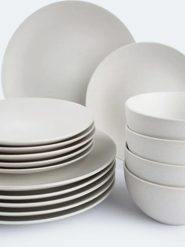 Dining set, 6 pers, 18 pr, ceramic, milk, speckled, Particle, image-1