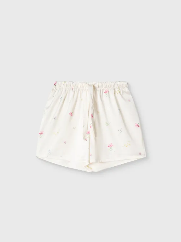 Women's shorts, homewear, size L, polyester, milky, Flowers, Sevilla, image-4
