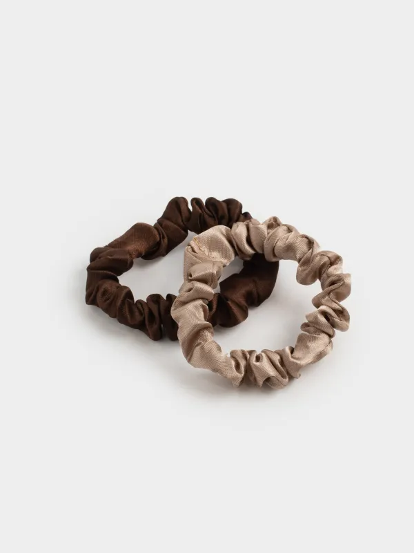 Hair tie, 6 cm, 2 pcs, satin, beige-brown, Silk, image-0