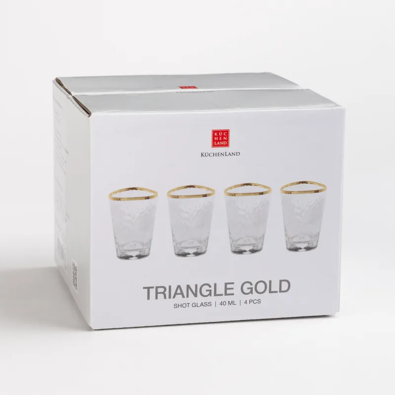 Drinking glass, 40 ml, 4 pcs, glass, golden edging, Triangle Gold, image-5