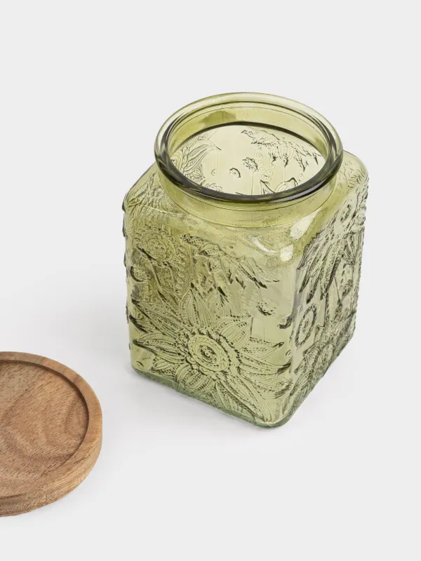 Bulk products jar, 750 ml, glass R / wood, green, Flowers, Bloome wood, image-4
